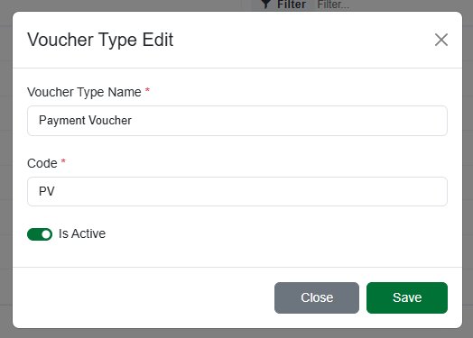 Chart of Accounts Type Edit modal