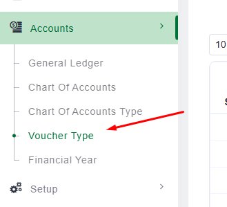 Sidebar navigation to Chart of Accounts Type